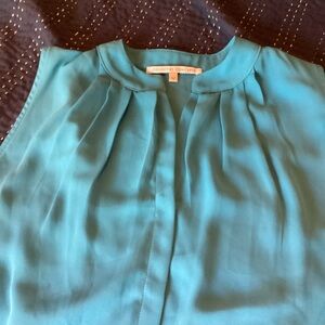 Collective Concepts Teal Pleated Blouse with Mandarin Collar